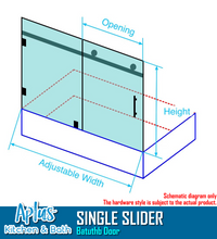 Load image into Gallery viewer, APLUS MACQUE-DS  57~60 in. W x 60 in. H, Frameless Sliding Bathtub Door, 7/16" Clear Glass. MC-DS Bathtub Door Set