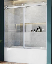 Load image into Gallery viewer, APLUS KJ-BERLIN, Walk-in W 60&quot; H 76&quot;, Bathtub W 60&quot; H 62&quot;, Framless Sliding Shower Door, 3/8&quot; Clear Glass. BN BL Shower Door Set
