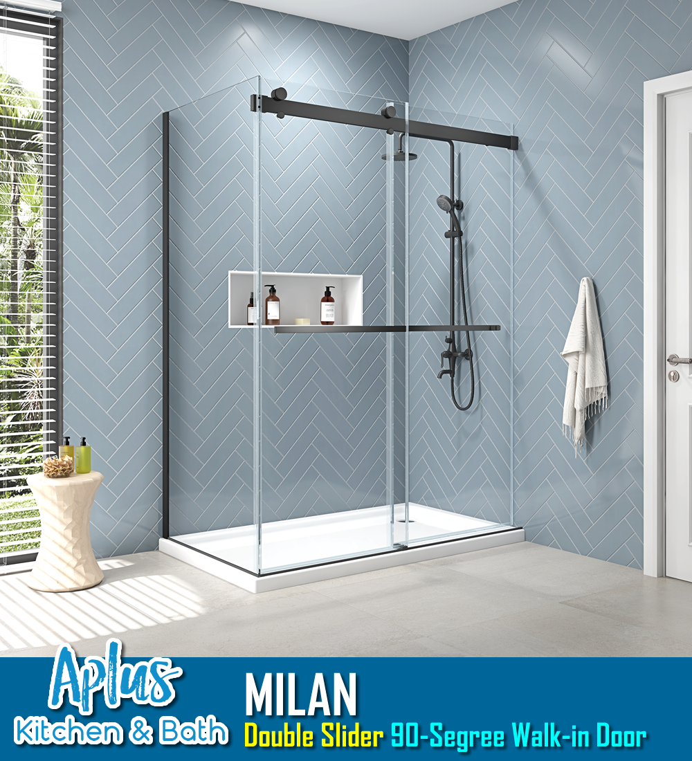 APLUS MILAN-DR 30 1/2~34 1/2 in. D x 78 in. H, Frameless Sliding Shower Enclosure, 5/16