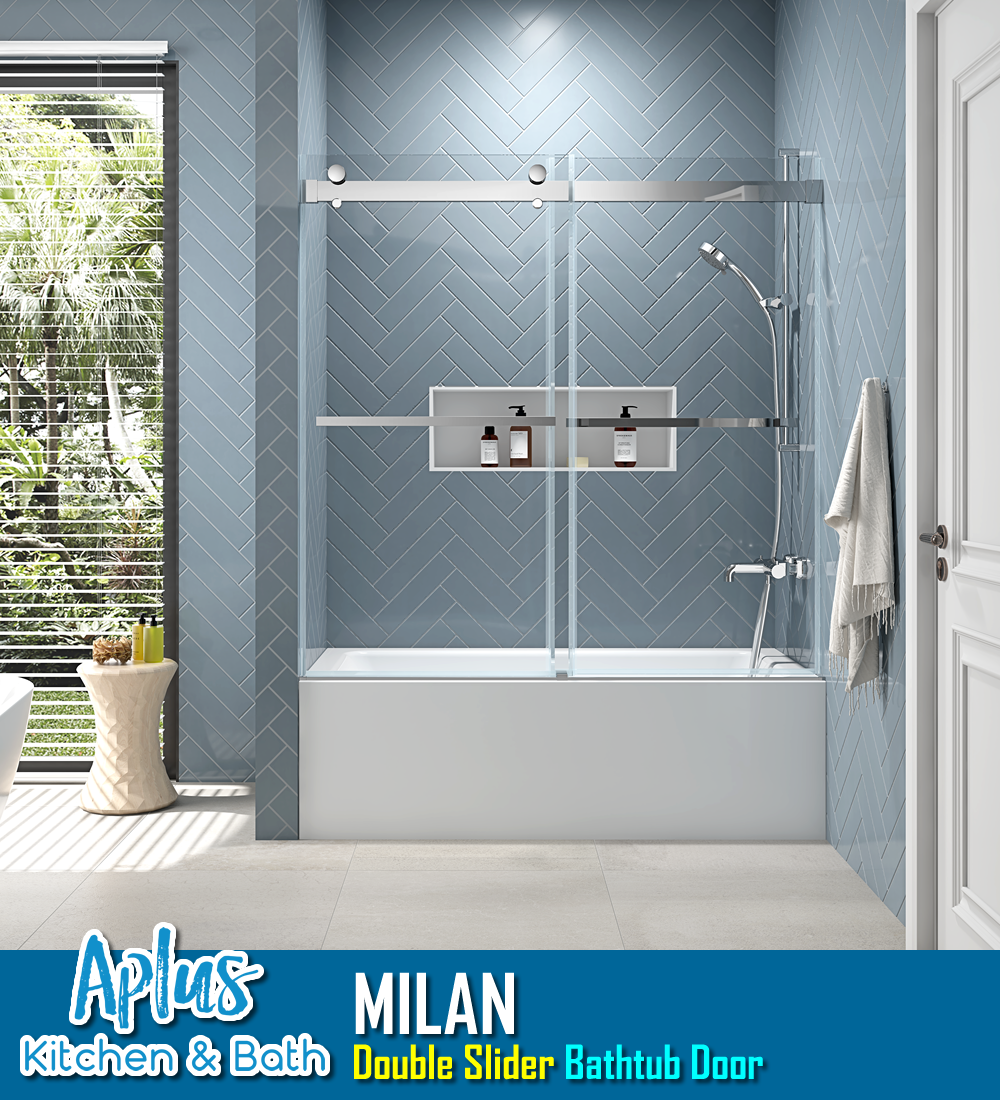 APLUS MILAN-DS 57~60 in. W x 60 in. H, Frameless Sliding Bathtub Door, 5/16