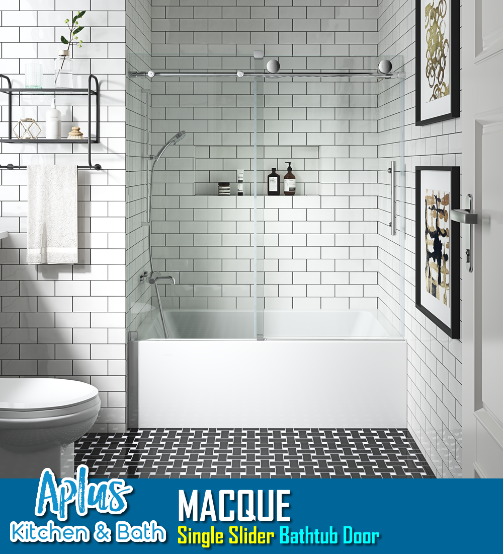APLUS MACQUE-DS  57~60 in. W x 60 in. H, Frameless Sliding Bathtub Door, 7/16