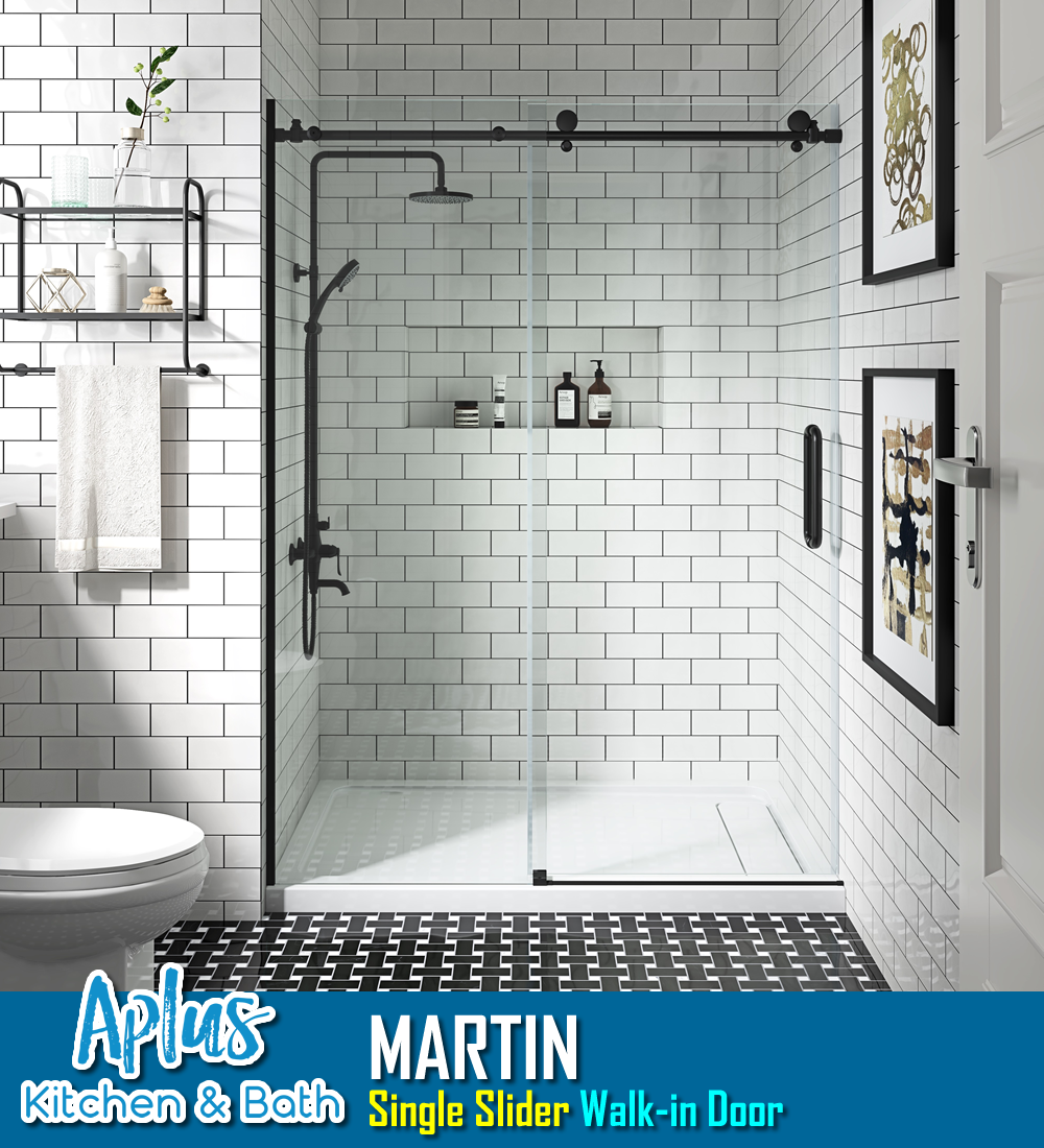 APLUS MARTIN-D 45~75 in. W x 78 in. H, Frameless Sliding Shower Door, 3/8