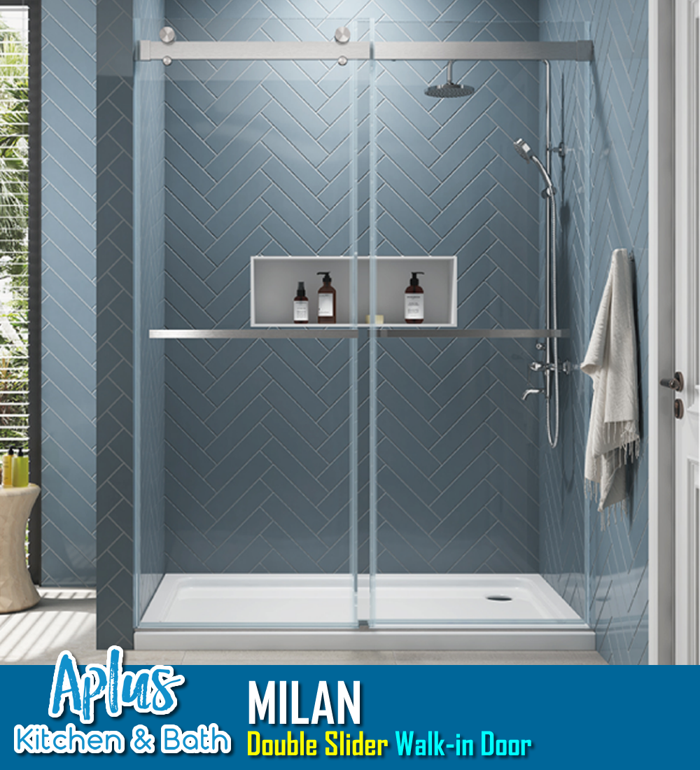 APLUS MILAN-D 45~60 in. W x 78 in. H, Frameless Sliding Shower Door, 5/16