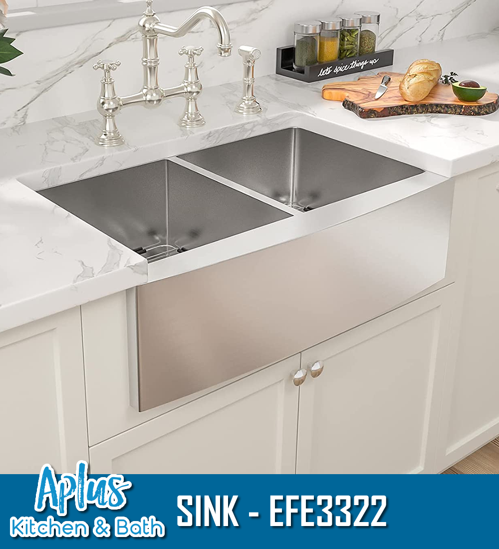 EFE3322 - Kitchen Stainless Steel Sink - Double Bowl - Front Mount - Handmade - Farmer Sink