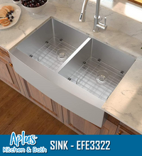 Load image into Gallery viewer, EFE3322 - Kitchen Stainless Steel Sink - Double Bowl - Front Mount - Handmade - Farmer Sink
