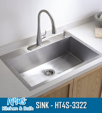Load image into Gallery viewer, HT4S-3322 - Kitchen Stainless Steel Sink - Single Bowl - Top Mount - Handmade
