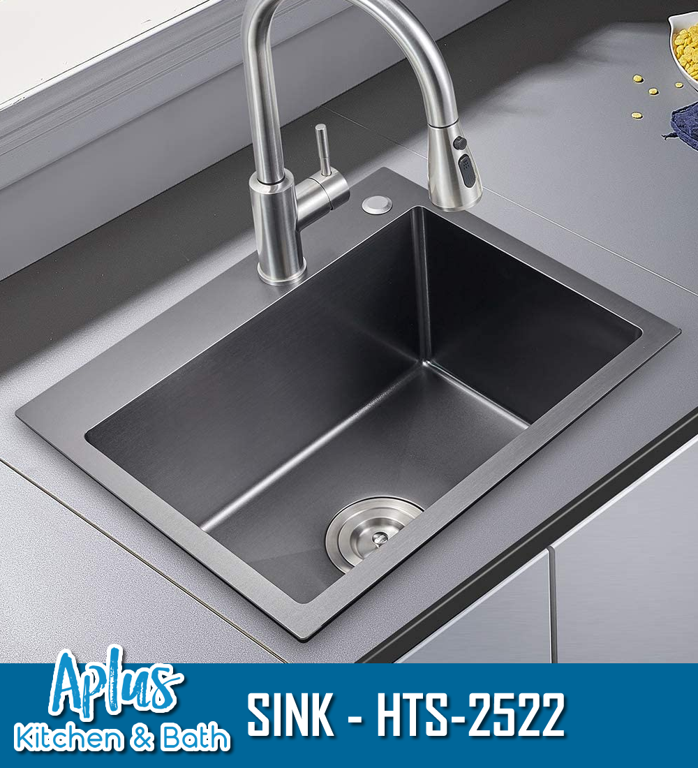 HTS-2522 - Kitchen Stainless Steel Sink - Single Bowl - Top Mount - Handmade - Black