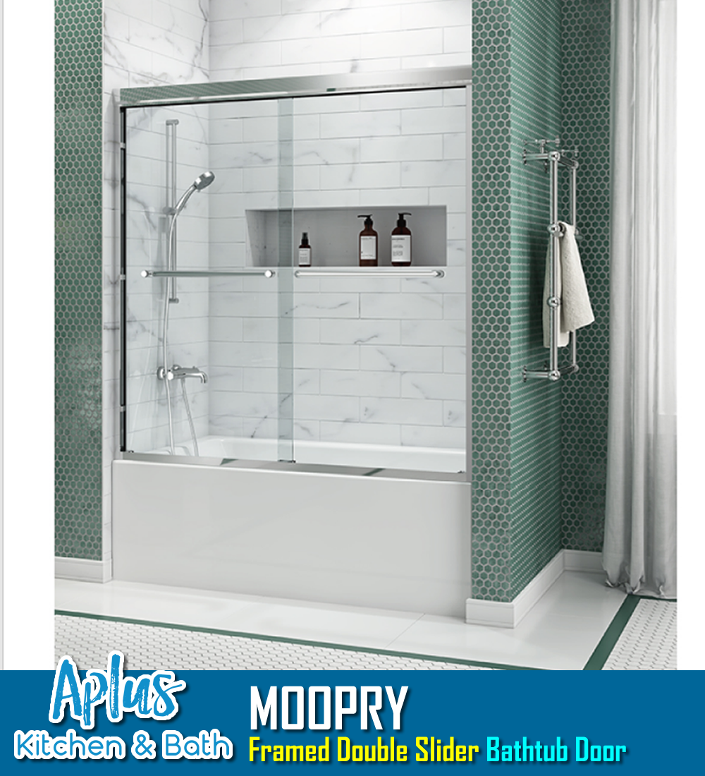 APLUS MOOPRY-DS 57~60 in. W x 60 in. H, Framed Sliding Bathtub Door, 5/16