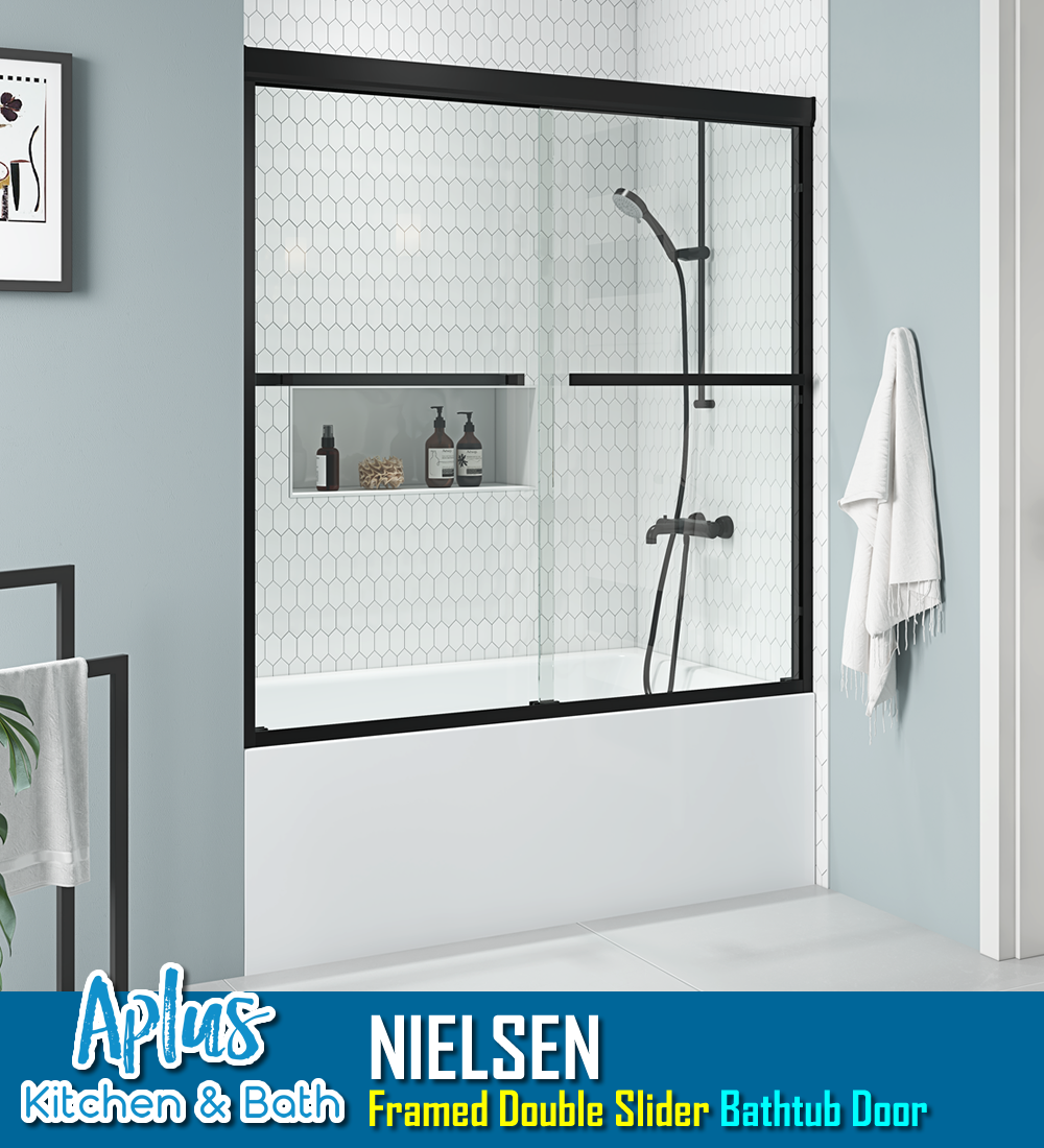 APLUS NIELSEN-DS 57~60 in. W x 56 in. H,Framed Sliding Bathtub Door, 3/16