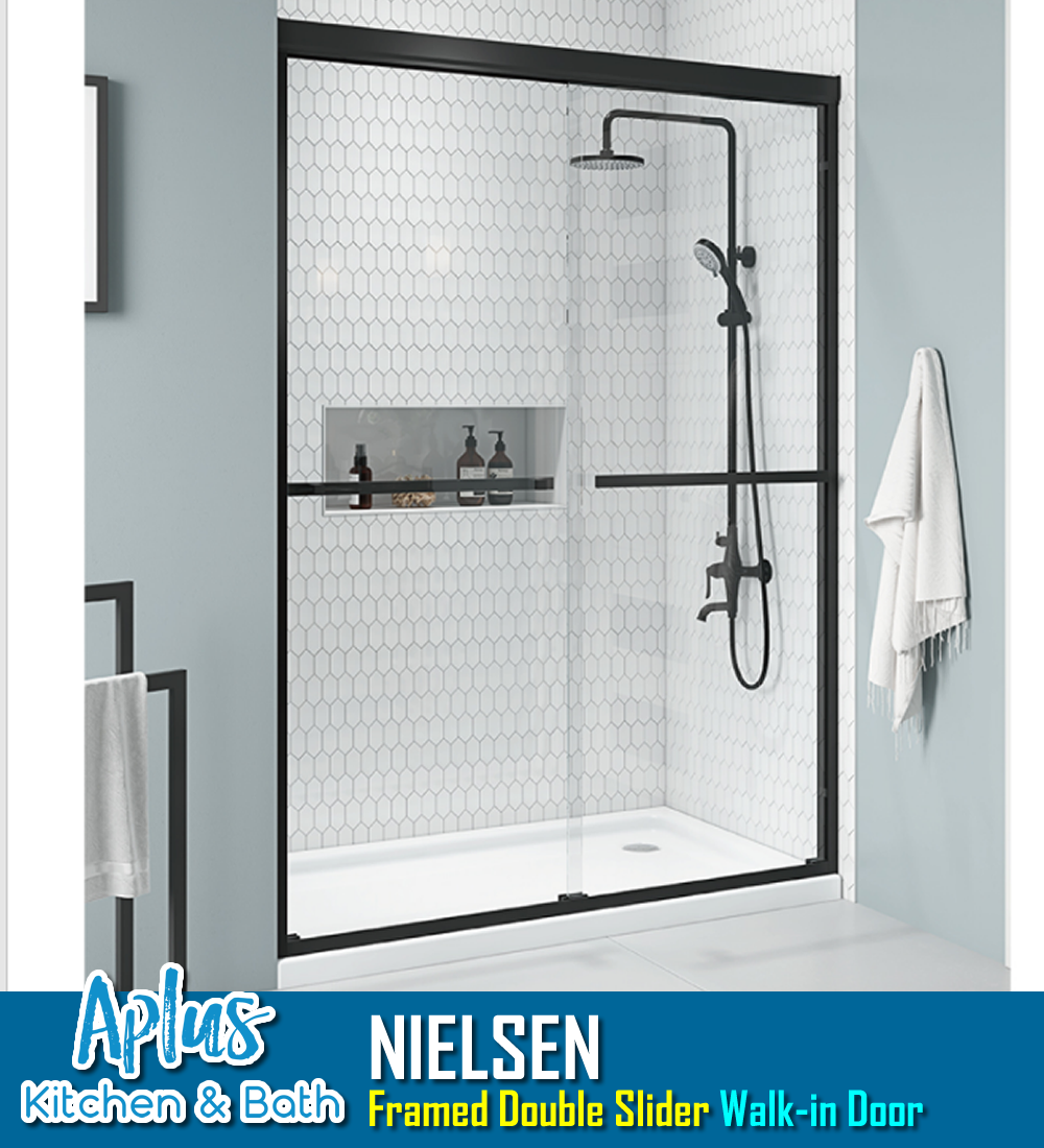 APLUS NIELSEN-D 57~60 in. W x 72 in. H, Framed Sliding Shower Door, 3/16
