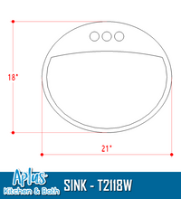 Load image into Gallery viewer, T2118W - Bath Ceramics Oval Sink - Single Bowl - Top Mount
