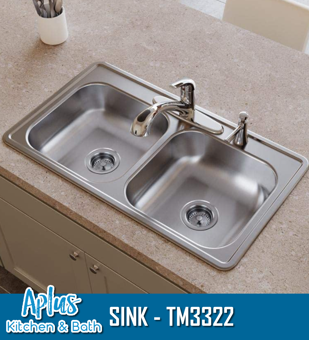 TM3322 - Kitchen Stainless Steel Sink - Double Bowl - Top Mount