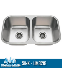 Load image into Gallery viewer, UM3218 - Kitchen Stainless Steel Sink - Double Bowl - Under Mount
