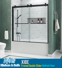 Load image into Gallery viewer, APLUS XIBE-DS 57~60 in. W x 60 in. H, Framed Sliding Bathtub Door, 3/8&quot; Clear Glass. XB-DS Bathtub Door Set
